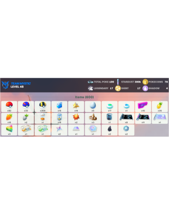 Legendary: 17 | Shiny: 17 [Level: 48 | Stardust: 300.3k | Team: Mystic]