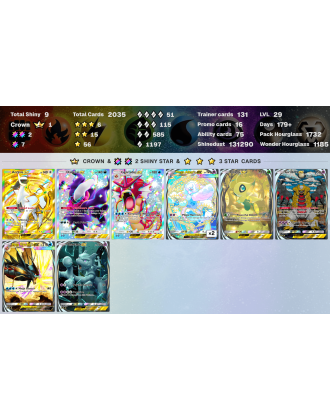 2 crown (Arceus ex, Mantyke) | Total Shiny 13 | 3 stars cards: 6 [2386 ENG cards | Days: 200+ | Shinedust: 142450]