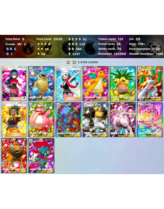 2 crown (Arceus ex, Mantyke) | Total Shiny 13 | 3 stars cards: 6 [2386 ENG cards | Days: 200+ | Shinedust: 142450]