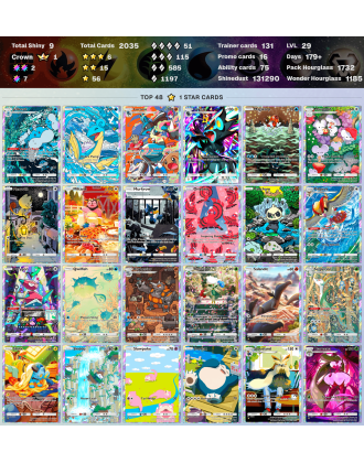 2 crown (Arceus ex, Mantyke) | Total Shiny 13 | 3 stars cards: 6 [2386 ENG cards | Days: 200+ | Shinedust: 142450]