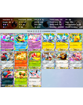 2 crown (Arceus ex, Mantyke) | Total Shiny 13 | 3 stars cards: 6 [2386 ENG cards | Days: 200+ | Shinedust: 142450]