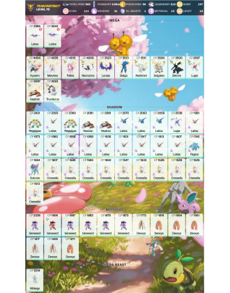 Legendary: 216 | Shiny: 197 | Hundo: 111 | ShinyLegend: 9 [Level: 70 | Stardust: 6.54m | Team: Instinct]