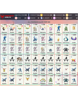 Legendary: 201 | Shiny: 213 | Hundo: 103 | ShinyLegend: 13 [Level: 70 | Stardust: 7.02m | Team: Valor]
