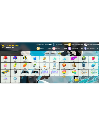 Legendary: 201 | Shiny: 200 | Hundo: 112 | ShinyLegend: 8 [Level: 60 | Stardust: 3.06m | Team: Instinct]