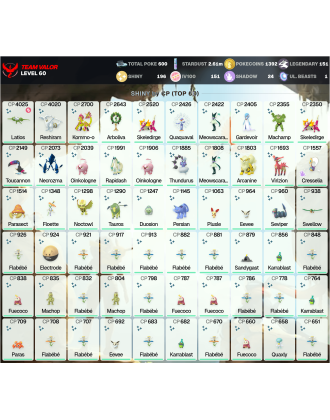 Legendary: 151 | Shiny: 196 | Hundo: 151 | ShinyLegend: 6 [Level: 60 | Stardust: 2.62m | Team: Valor]