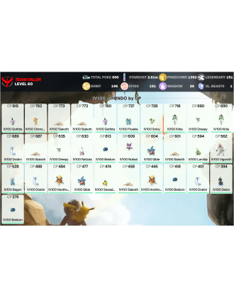 Legendary: 151 | Shiny: 196 | Hundo: 151 | ShinyLegend: 6 [Level: 60 | Stardust: 2.62m | Team: Valor]