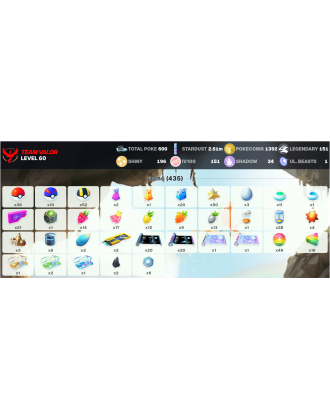 Legendary: 151 | Shiny: 196 | Hundo: 151 | ShinyLegend: 6 [Level: 60 | Stardust: 2.62m | Team: Valor]