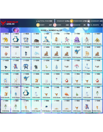 Legendary: 153 | Shiny: 167 | Hundo: 154 | ShinyLegend: 4 [Level: 60 | Stardust: 2.96m | Team: Valor]