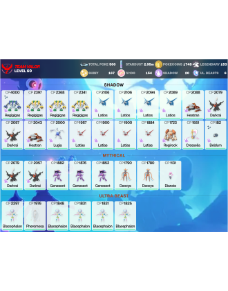 Legendary: 153 | Shiny: 167 | Hundo: 154 | ShinyLegend: 4 [Level: 60 | Stardust: 2.96m | Team: Valor]