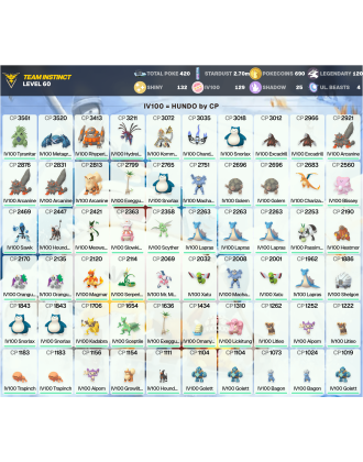 Legendary: 120 | Shiny: 132 | Hundo: 129 | ShinyLegend: 6 [Level: 60 | Stardust: 2.7m | Team: Instinct]
