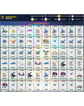 Legendary: 100 | Shiny: 104 | Hundo: 108 | ShinyLegend: 8 [Level: 60 | Stardust: 2.75m | Team: Instinct]