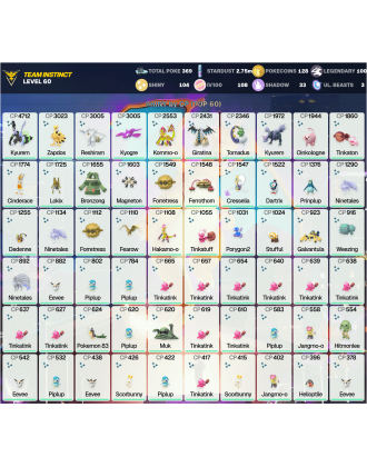 Legendary: 100 | Shiny: 104 | Hundo: 108 | ShinyLegend: 8 [Level: 60 | Stardust: 2.75m | Team: Instinct]