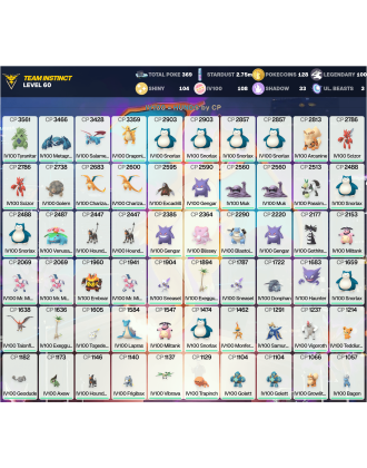 Legendary: 100 | Shiny: 104 | Hundo: 108 | ShinyLegend: 8 [Level: 60 | Stardust: 2.75m | Team: Instinct]