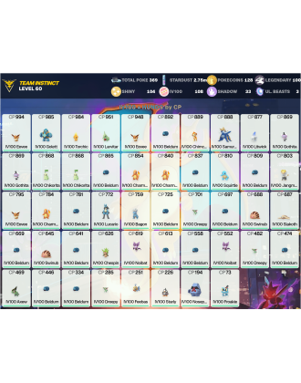 Legendary: 100 | Shiny: 104 | Hundo: 108 | ShinyLegend: 8 [Level: 60 | Stardust: 2.75m | Team: Instinct]