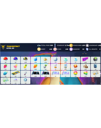 Legendary: 100 | Shiny: 104 | Hundo: 108 | ShinyLegend: 8 [Level: 60 | Stardust: 2.75m | Team: Instinct]