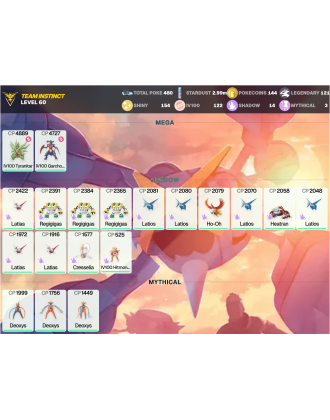 Legendary: 121 | Shiny: 154 | Hundo: 122 | ShinyLegend: 4 [Level: 60 | Stardust: 2.99m | Team: Instinct]