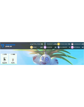 Legendary: 122 | Shiny: 122 | ShinyLegend: 8 [Level: 60 | Stardust: 1.63m | Team: Mystic]