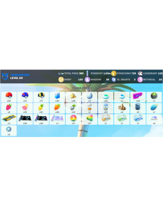 Legendary: 122 | Shiny: 122 | ShinyLegend: 8 [Level: 60 | Stardust: 1.63m | Team: Mystic]