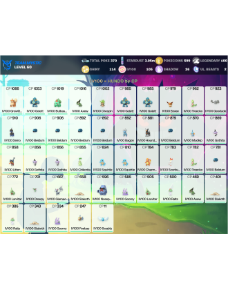 Legendary: 100 | Shiny: 114 | Hundo: 105 | ShinyLegend: 9 [Level: 60 | Stardust: 3.06m | Team: Mystic]