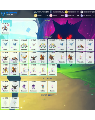 Legendary: 100 | Shiny: 114 | Hundo: 105 | ShinyLegend: 9 [Level: 60 | Stardust: 3.06m | Team: Mystic]