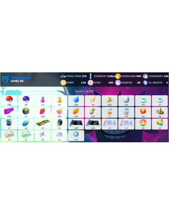 Legendary: 100 | Shiny: 114 | Hundo: 105 | ShinyLegend: 9 [Level: 60 | Stardust: 3.06m | Team: Mystic]