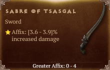 Sabre of Tsasgal [ ⭐️ Affix: HIGH ROLL] Awakening SC