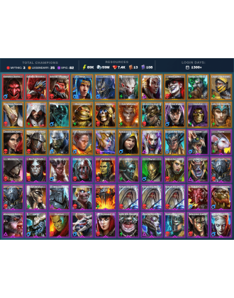 Komidus Darksmile Mythical | 25 Legend | 83 Epic | 7.6K Gems | 90K Energy | 1300+ Days [Galleus | Ash'nar | Ninja | Tuhanarak]