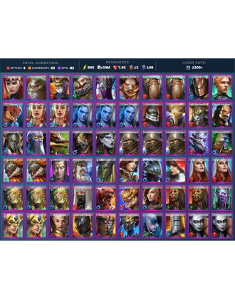 Komidus Darksmile Mythical | 25 Legend | 83 Epic | 7.6K Gems | 90K Energy | 1300+ Days [Galleus | Ash'nar | Ninja | Tuhanarak]