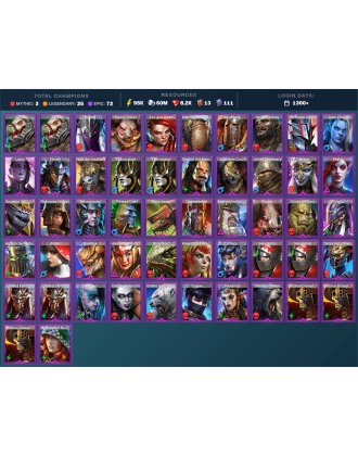 Hierophant Lazarius Mythical | 25 Legend | 72 Epic | 8.2K Gems | 95K Energy | 1300+ Days [Theodosia | Aphidus the Hivelord]