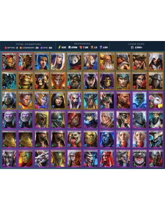 Hierophant Lazarius Mythical | 24 Legend | 85 Epic | 7.8K Gems | 93K Energy | 1300+ Days [Alaz | First Ax Tuskkor | Ninja]