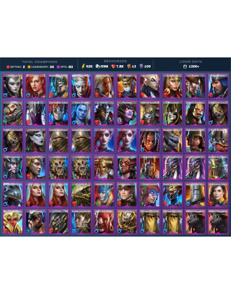 Hierophant Lazarius Mythical | 24 Legend | 85 Epic | 7.8K Gems | 93K Energy | 1300+ Days [Alaz | First Ax Tuskkor | Ninja]