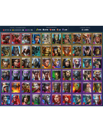 Galleus Bloodcrest Mythical | 26 Legend | 75 Epic | 8.3K Gems | 87K Energy | 1300+ Days [Fjorad | Frolni | Ninja | Ursuga]