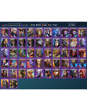 Galleus Bloodcrest Mythical | 26 Legend | 75 Epic | 8.3K Gems | 87K Energy | 1300+ Days [Fjorad | Frolni | Ninja | Ursuga]