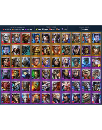 Arbais Mythical | 24 Legend | 67 Epic | 8.2K Gems | 94K Energy | 1300+ Days [Gharol | Mezomel | Ninja | Iron | Saito | Lanakis]