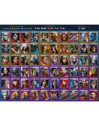 Arbais Mythical | 26 Legend | 70 Epic | 7.9K Gems | 92K Energy | 1300+ Days [Kurosa | Lady Mikage | Ninja | Trunda | Candraphon]