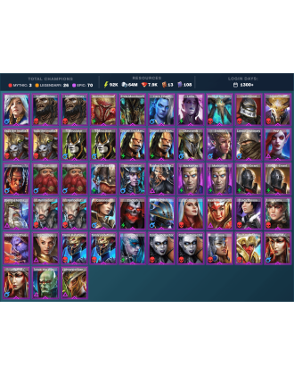 Arbais Mythical | 26 Legend | 70 Epic | 7.9K Gems | 92K Energy | 1300+ Days [Kurosa | Lady Mikage | Ninja | Trunda | Candraphon]