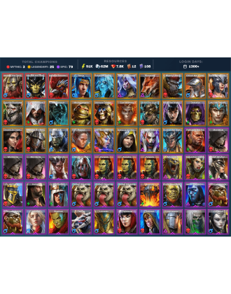 Gizmak Mythical | 25 Legend | 79 Epic | 7.9K Gems | 92K Energy | 1300+ Days [Galleus | Aphidus the Hivelord | Ninja | Riho]