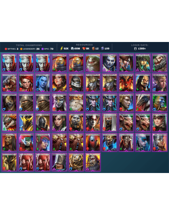 Night Queen Krixia Mythical | 26 Legend | 70 Epic | 8.1K Gems | 93K Energy | 1300+ Days [Alaz | Krixia | Ash'nar | Ninja | Rae]