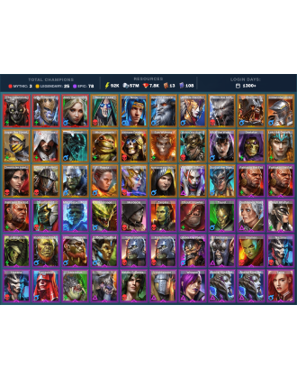 The Calamitus Mythical | 25 Legend | 78 Epic | 7.8K Gems | 92K Energy | 1300+ Days [Joan the Luminant | Gharol | Ninja | Brakus]