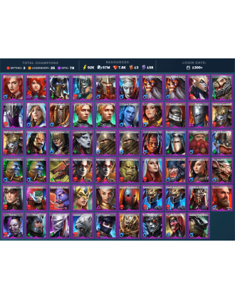 The Calamitus Mythical | 25 Legend | 78 Epic | 7.8K Gems | 92K Energy | 1300+ Days [Joan the Luminant | Gharol | Ninja | Brakus]