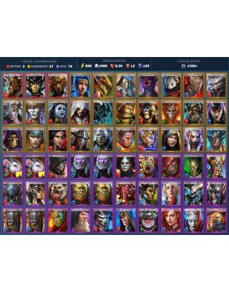 Alaz Mythical | 28 Legend | 80 Epic | 8.4K Gems | 90K Energy | 1300+ Days [Aphidus the Hivelord | Mezomel | Ninja | Ailil]