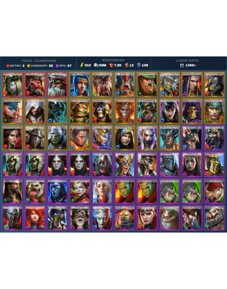 Theodosia Mythical | 25 Legend | 68 Epic | 8K Gems | 92K Energy | 1300+ Days [Fjorad | Ash'nar | Ninja | Countess Lix | Big 'Un]