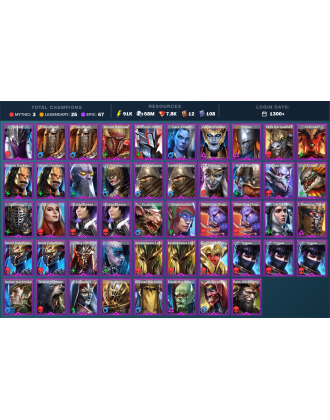 Theodosia Mythical | 25 Legend | 68 Epic | 8K Gems | 92K Energy | 1300+ Days [Fjorad | Ash'nar | Ninja | Countess Lix | Big 'Un]