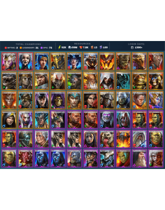 Starsage Galathir Mythical | 31 Legend | 75 Epic | 7.9K Gems | 93K Energy | 1300+ Days [Krixia | Wythir | Ninja | Vizier]