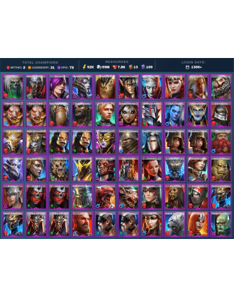 Starsage Galathir Mythical | 31 Legend | 75 Epic | 7.9K Gems | 93K Energy | 1300+ Days [Krixia | Wythir | Ninja | Vizier]