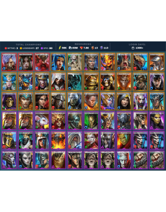 Toshiro Mythical | 27 Legend | 80 Epic | 7.9K Gems | 99K Energy | 1300+ Days [Nell Blackteeth | Frolni | Ninja | Supreme Kael]