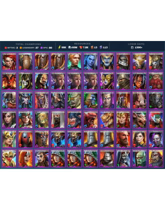 Toshiro Mythical | 27 Legend | 80 Epic | 7.9K Gems | 99K Energy | 1300+ Days [Nell Blackteeth | Frolni | Ninja | Supreme Kael]