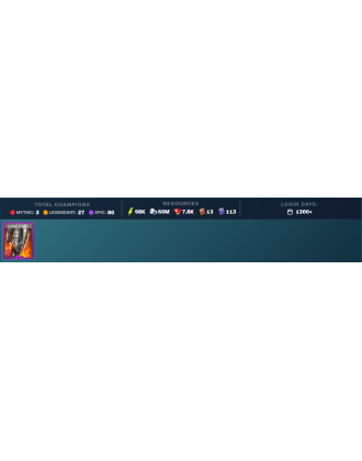 Toshiro Mythical | 27 Legend | 80 Epic | 7.9K Gems | 99K Energy | 1300+ Days [Nell Blackteeth | Frolni | Ninja | Supreme Kael]