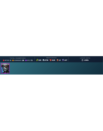 Nais Mythical | 28 Legend | 73 Epic | 8.2K Gems | 92K Energy | 1300+ Days [Aphidus the Hivelord | Mezomel | Ninja | Martyr]