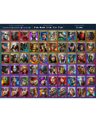 Arbais Mythical | 25 Legend | 71 Epic | 7.9K Gems | 93K Energy | 1300+ Days [The Calamitus | Frolni | Ninja | Teodor | Brogni]